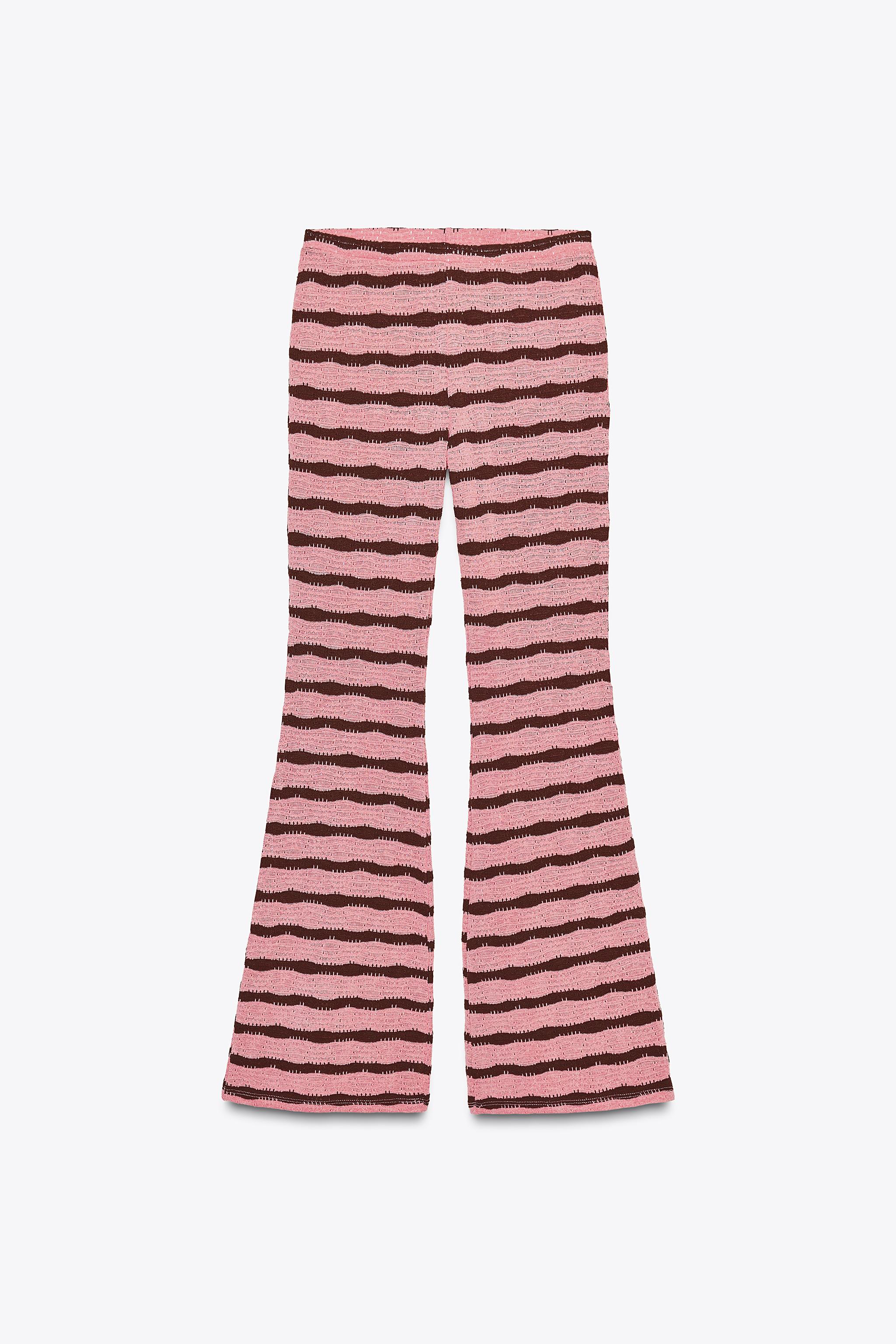 CUT-OUT STRIPED KNIT FLARE PANTS